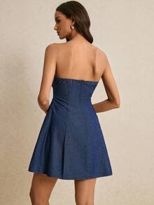 Poéselle Women's Casual Strapless Denim Dress For Summer - Blue - View 2