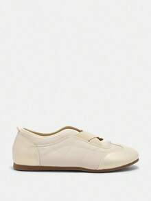 Women's Cross Strap Round Toe Flat Casual PU Leather Beige Ballet Flats, Daily Spring Shoes Summer Shoes - Khaki - View 10