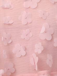SHEIN Conjunto elegante de tres piezas para verano con malla transparente con flores 3D, camisetas sin mangas entalladas, pantalones anchos holgados, lunares rojos, traje personalizado para boda de verano - Rosa - Ver 8