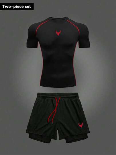 RISE LYT Men's Simple Print Crew Neck Short-Sleeve Top And Shorts Tracksuit