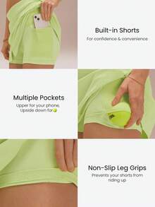 GLOWMODE Court Confidence Tummy Control Side-Split Hem Built-In Shorts Non-Slip Grips A-Line Mini Tennis Skirt Tennis Golf Pickleball Daily Casual Wear - Mint Green - View 5