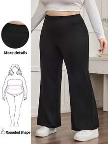 Enliva 大码高腰喇叭弹力休闲裤，返校季，针织面料，女士秋季裤装，冬季，CURVE PLUS，夏季 - 黑色 - 查看 1