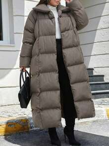 EURMUSE Plus Women's Solid Belted Puffer Long Coat - Rust Brown - View 3