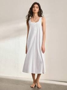 Ocili Áo ngủ dài bằng cotton mềm mại và thoải mái, đồ ngủ cho nữ. - trắng - Xem 3