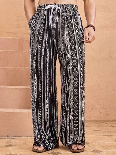 HIMLAND Pantalones rectos casuales de hombre con cintura elástica y holgados