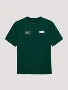 Open Phase 男士标语和赛车印花圆领宽松休闲短袖T恤 - 軍綠色 - 查看 2