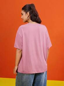 LOONEY TUNES X SHEIN 大码女式圆领短袖休闲T恤 - 粉色 - 查看 6