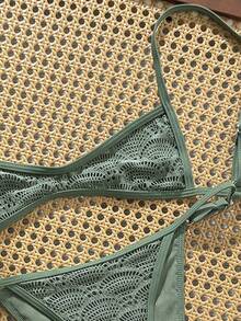 Swim Mod Bộ bikini hai mảnh vải jacquard dành cho nữ, thích hợp cho mùa xuân/hè. - xanh quân đội - Xem 4