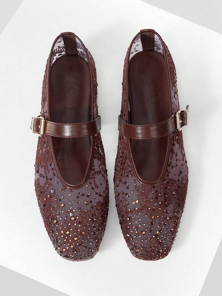 RHINESTONE DETAIL BALLET FLATS VALENTINE'S DAY