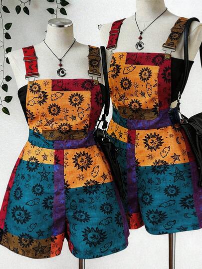 Sunspun Quần yếm kiểu bohemian nhiều màu sắc dành cho nữ cỡ lớn, mùa hè.