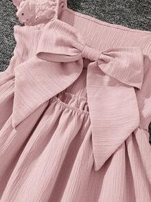Emery Rose Kids Emery Rose Kids 少女平纹方领荷叶边休闲连衣裙 米色连衣裙 女童米色连衣裙 少女香槟色连衣裙 女童荷叶边连衣裙 - 粉色 - 查看 6