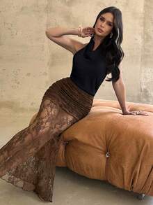 Firerie Chân váy ren đen thanh lịch, lãng mạn, gợi cảm dành cho nữ, thích hợp đi làm, đi biển, đi nghỉ mát, mùa tựu trường, tốt nghiệp, hẹn hò lãng mạn, sinh nhật, lễ Phục sinh, lễ hội Carnival Brazil, lễ hội âm nhạc, mùa cưới, tiệc brunch, phong cách Bohemian, chân váy kiểu cổ tích. - màu nâu - Xem 4