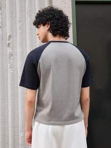 Open Phase 男士T恤圓領短袖短款圖案T恤，夏季休閒性感純棉 - 灰色 - 查看 2