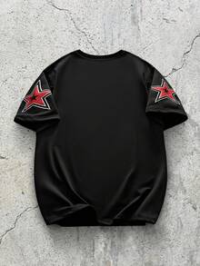 EVRINFINITE 男士宽松数码印花短袖篮球球衣式T恤，夏季足球服 - 黑色 - 查看 2