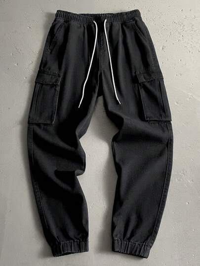 EGENSIO 男士斜口袋抽繩腰工人牛仔褲