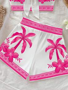 Soleia 女士棕榈树印花打结抹胸上衣和短裤两件套，度假风 - 彩色 - 查看 3