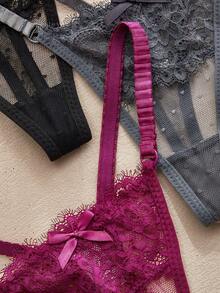 Charlaine 3pcs/Set Women Lace Bow Tie Sexy G-String Panties - Multicolor - View 5