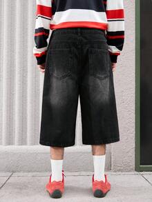 Open Phase Men's Washed Slant Pocket Casual Denim Shorts - Dark Grey - View 2