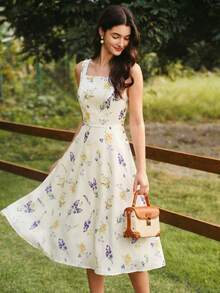 Vestido amarillo elegante vintage retro para mujer con bolsillos y botones,estilo casual de los 90 para primavera,verano,picnic,playa y vacaciones - Albaricoque - Ver 8