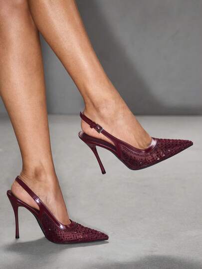 CUCCOO SZL Tacones de mujer con punta decorativa de tacón alto con strass, elegantes y sensuales