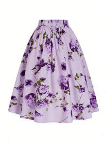 Rometta 大码女式彩色渐变印花褶皱A字休闲半身裙 - 彩色 - 查看 2