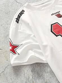 EVRINFINITE Men Loose Digital Letter Printed Short Sleeve Jersey T-Shirt, Street Wear, Boyfriend Gift,Summer Soccer Jersey - White - View 4