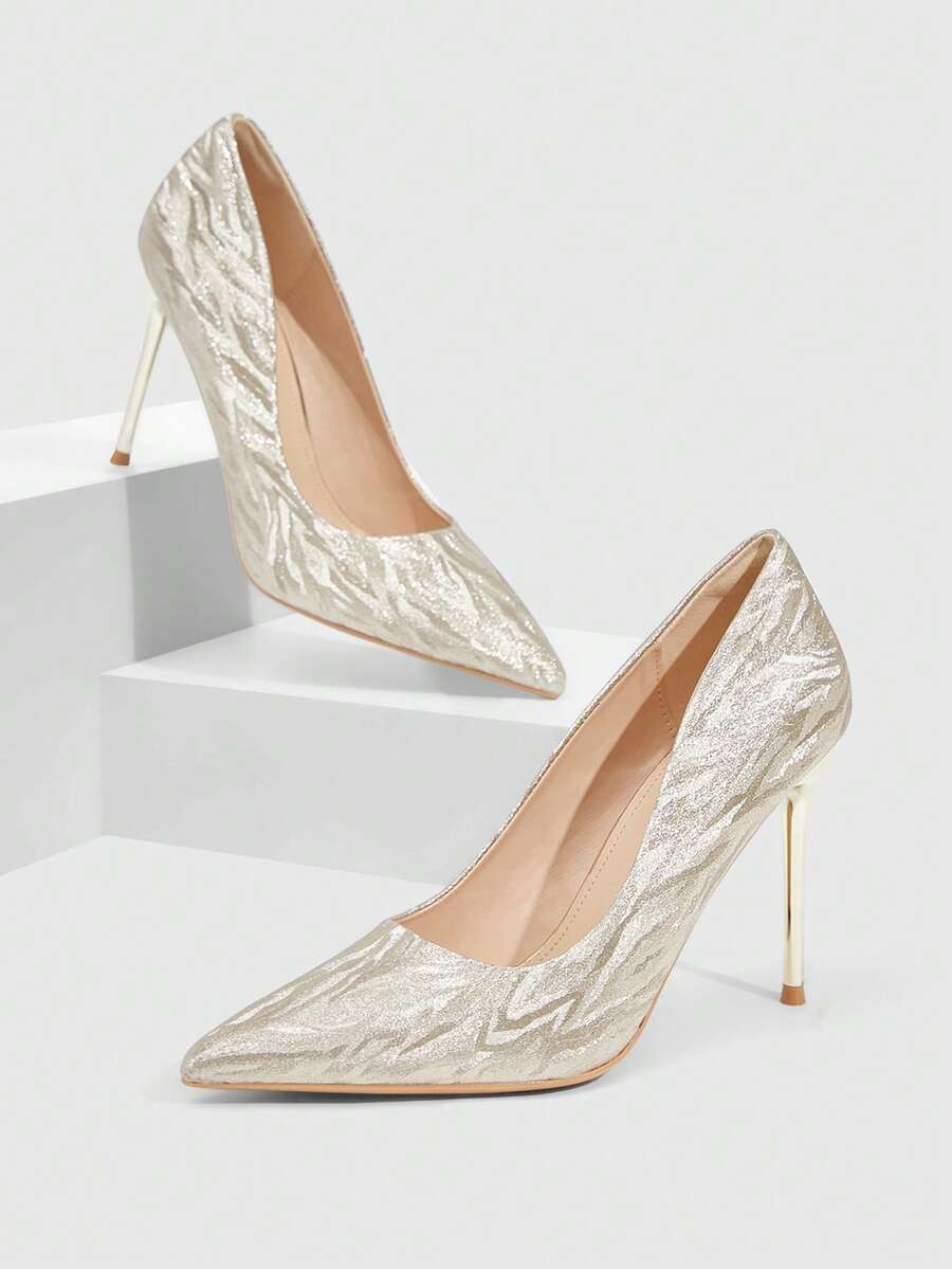 CUCCOO SZL Classic Champagne Glitter High Heel Wedding Shoes For Christmas - Gold 1 - View 1