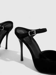 CUCCOO SZL 女士休闲时尚简约踝带尖头高跟鞋，夏季 - 黑色 - 查看 5