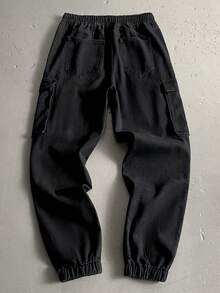 EGENSIO Nam Eo dây rút Cargo Quần denim Với Nghiêng Túi - màu đen - Xem 2