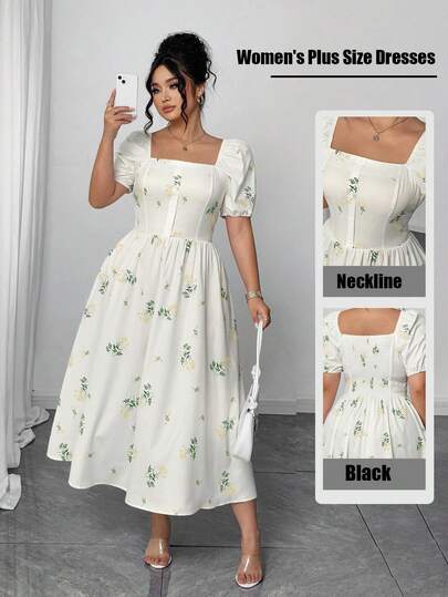 Elenzga Plus Size Elegant Holiday Summer Romantic Dress