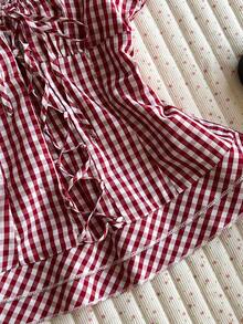 Glimmora Women's Plaid Knotted Casual Versatile Daily Wear Top - Red and White - View 3