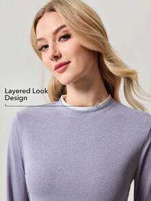 OutZeal Women Sports Tee Daily Casual Soft Layered Look Long Sleeve Active Tops - Dusty Purple - View 4