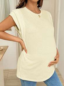 SHEIN Umstandsmode einfarbiges Rundhals Kurzarm Casual vielseitiges T-Shirt - Aprikosenfarben - Übersicht 4