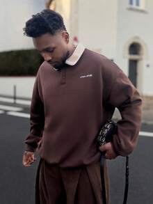 Heavens Edit Men's Knitted Casual Loose Fit Thermal Lined Long Sleeve Sweatshirt, Suitable For Daily Wear, Autumn/Winter - Brown - View 3