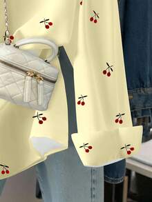 Resyla Chemise décontractée à simple boutonnage avec imprimé cerises, polyvalente pour un port quotidien, été - Multicolore - Voir 3