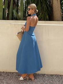 DAZY Women's Casual Washed V-Neck Sleeveless Denim Dress, Summer - Medium Wash - View 2