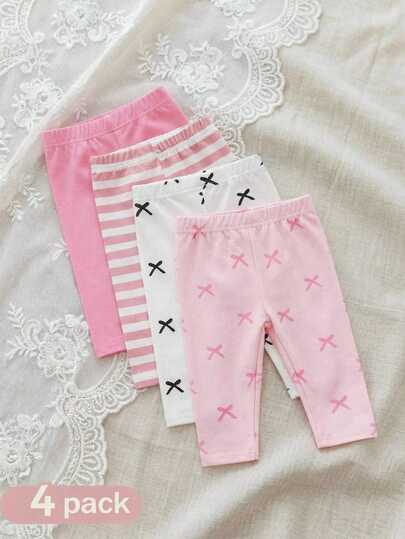 SHEIN 5pcs/Set Baby Girls' Casual Everyday All-Match Colorful Floral & Striped Print Bottoms, Spring/Summer