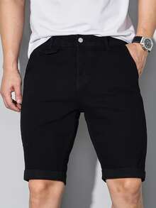 Manfinity Homme Men's Slim Fit Casual Denim Shorts, Summer - Black - View 5