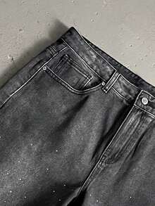 Manfinity EMRG Quần ống rộng dáng suông nam phong cách đường phố Mỹ, chất liệu vải denim bạc màu, đính đá lấp lánh. - màu đen - Xem 7