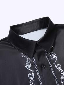 STYNVO Men's Graphic Print Button Front Casual Short Sleeve Shirt - Black - View 5