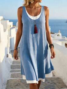 Balvessa 女士休闲度假撞色无袖迷你连衣裙 - 彩色 - 查看 1