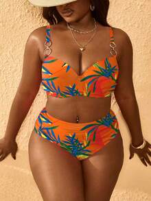 Slaydiva Plus Size Women's 2-Piece Solid Fuchsia Swimwear Set, Underwire Adjustable Strap High Waist Ruched Bottoms - Multicolor - View 4
