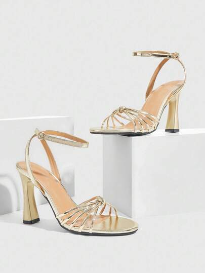 CUCCOO SZL 女士夏季凉鞋，多色粗跟装饰，气质风金色凉鞋，日常通勤鞋