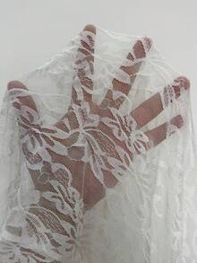 Coolane 夏季演唱会服装 节日外出派对高开衩白色网纱蕾丝拼接褶皱松紧腰性感热带度假半身裙 - 白色 - 查看 6