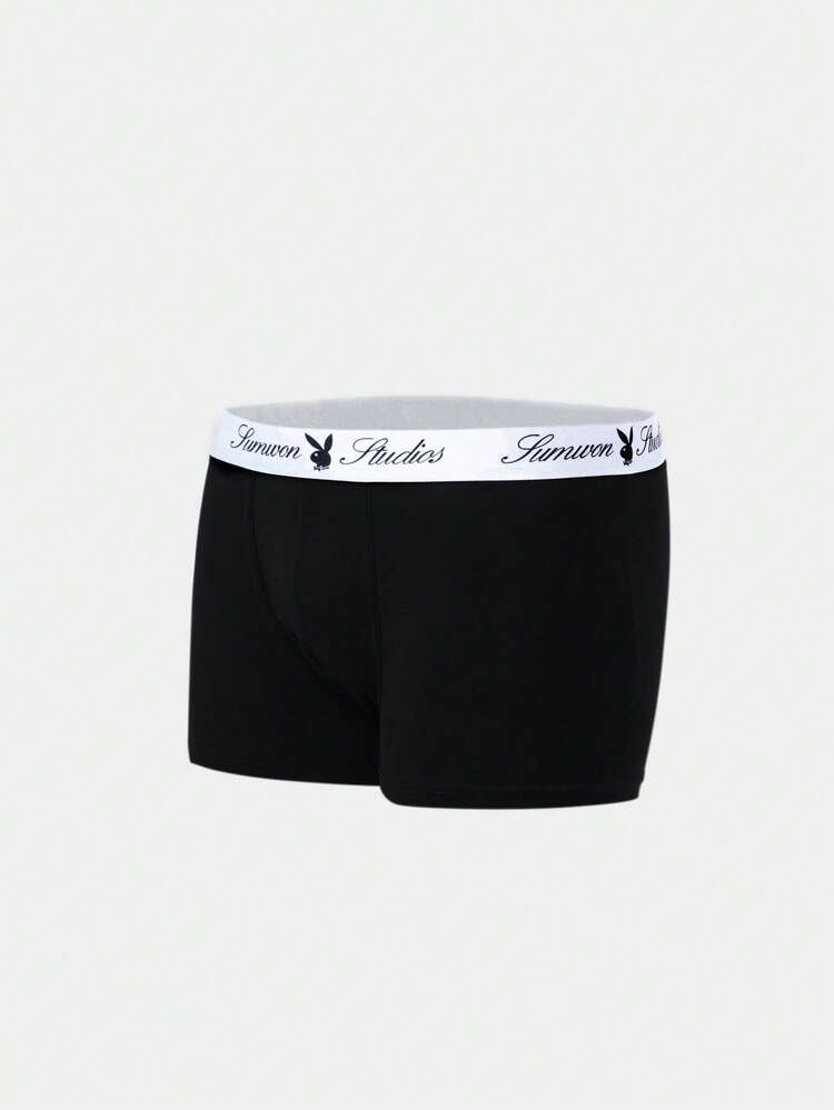 PLAYBOY X SUMWON 4 Pack Black Boxer Trunks With Branded Waistband