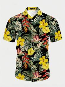 VIVINTIMO Camisa casual de vacaciones con estampado tropical para hombres - Multicolor - Ver 3