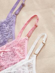 Charlaine 3pcs/Pack Women's Low-Rise Lace Thong Panties, Random Heart Pattern - Multicolor - View 4