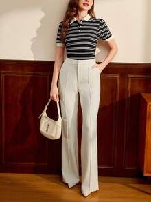 Vintamour 复古优雅女士 Polo 领罗纹提花休闲通勤度假 T 恤 夏季女装 夏季上衣 沙滩装 度假装 复活节沙滩装 春季女装 衬衫 女上衣 西式女装 商务休闲女装 夏季外出上衣 春假可爱上衣 度假装 办公室女装 教堂服装 夏季上衣 春季上衣 - 彩色 - 查看 4