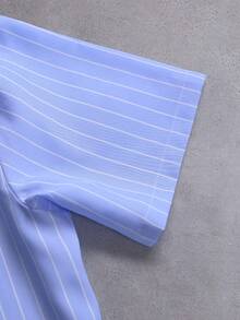 STYNVO Men's Striped Single-Breasted Letter Print Casual Versatile Daily Wear Shirt - Blue - View 5