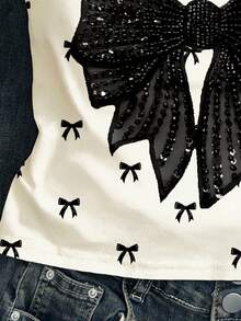 少女休闲超可爱芭蕾舞风格迷你蝴蝶结印花极简吊带背心，夏季上衣 - 彩色 - 查看 6